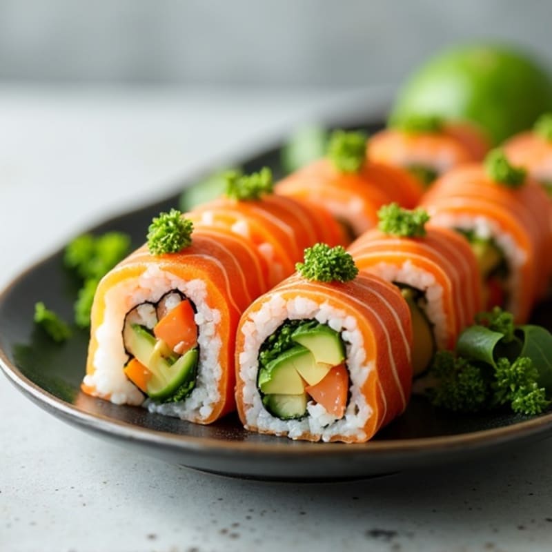 Fresh Salmon and Creamy Avocado Nori Rolls