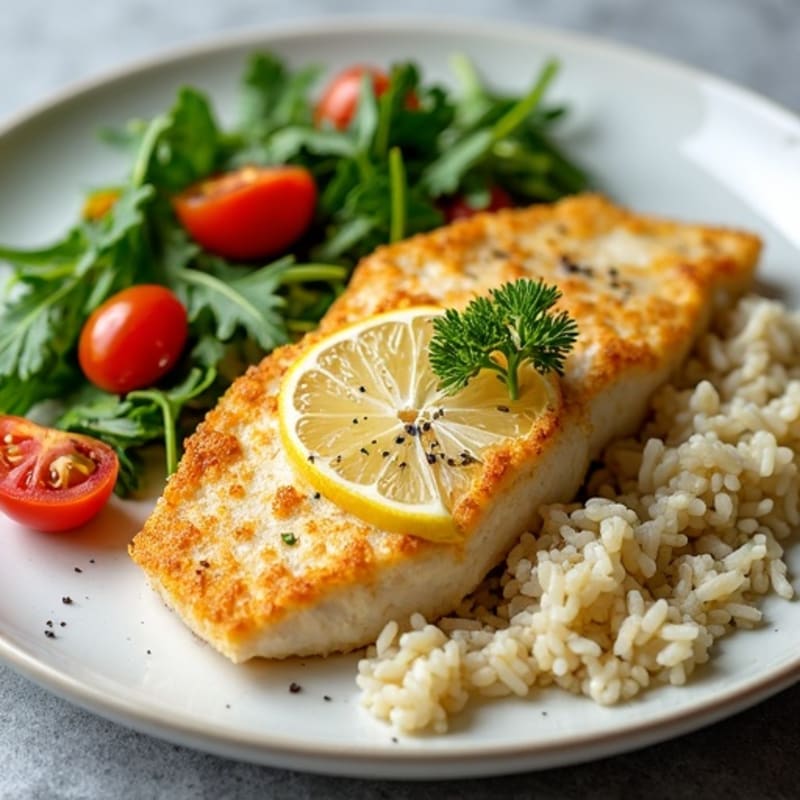 Crispy Pan-Seared Cod with Lemon Herb Rice and Fresh Greens