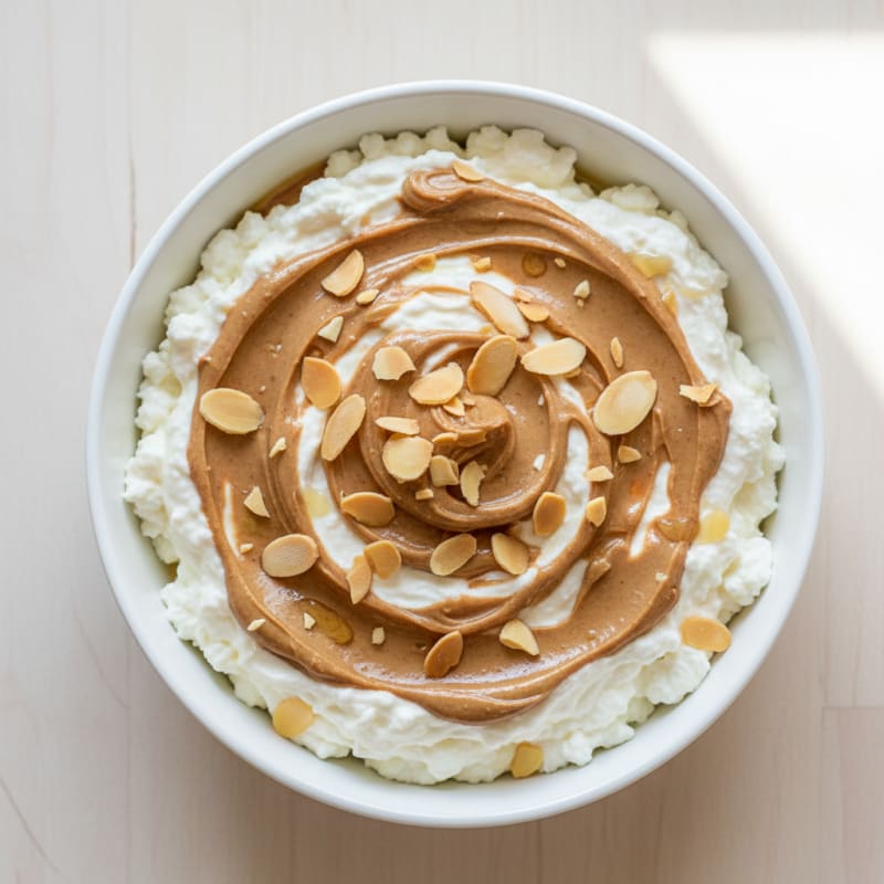 Creamy Cottage Cheese Protein Pudding with Almond Butter Swirl