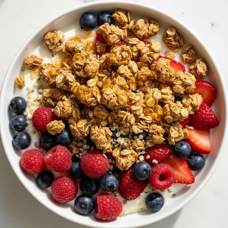 Creamy Greek Yogurt Bowl with Mixed Berries and Protein Granola