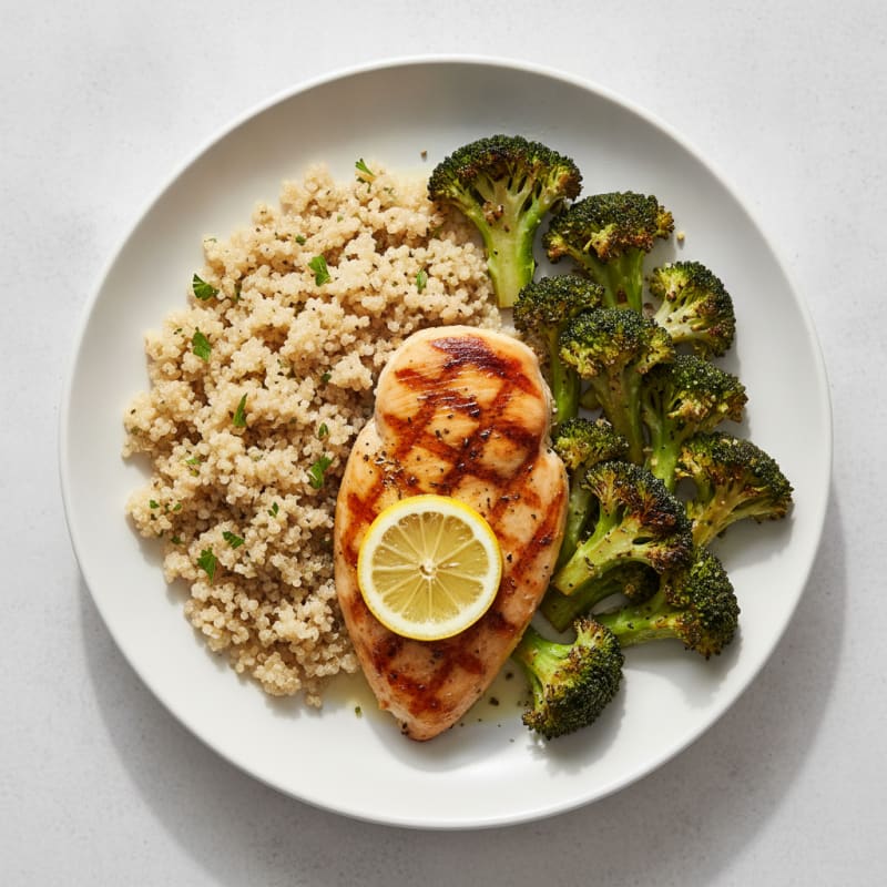 Grilled Chicken Breast with Roasted Broccoli and Quinoa