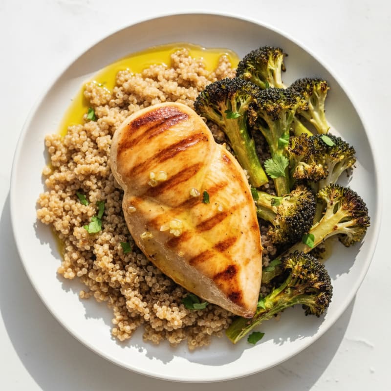 Grilled Chicken Breast with Quinoa and Roasted Broccoli