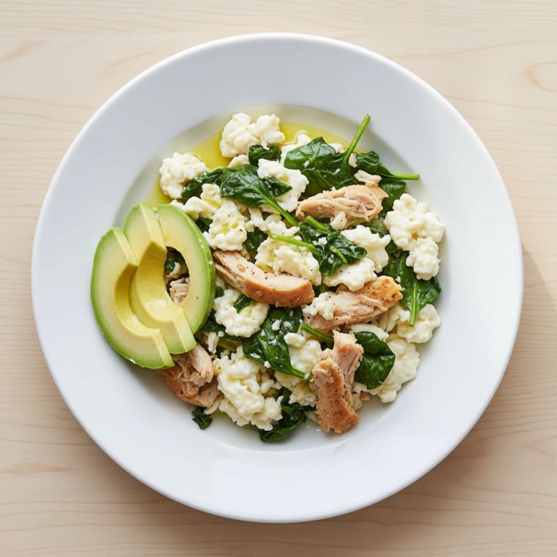 Egg White Scramble with Turkey Breast and Spinach