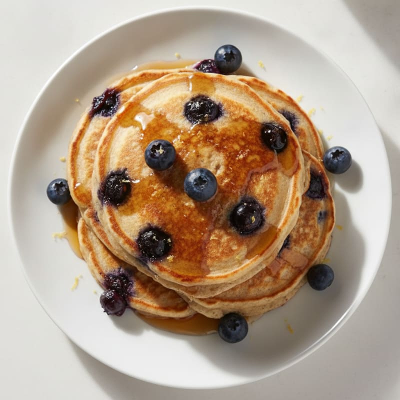 Blueberry Ricotta Pancakes with Maple Syrup