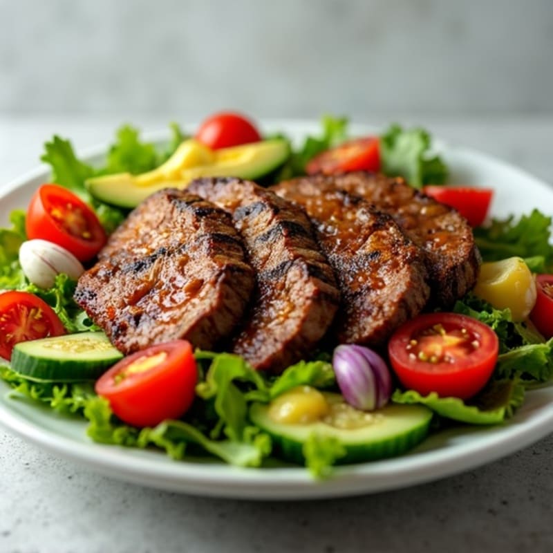 Grilled Beef Steak Salad with Mixed Greens and Cherry Tomatoes