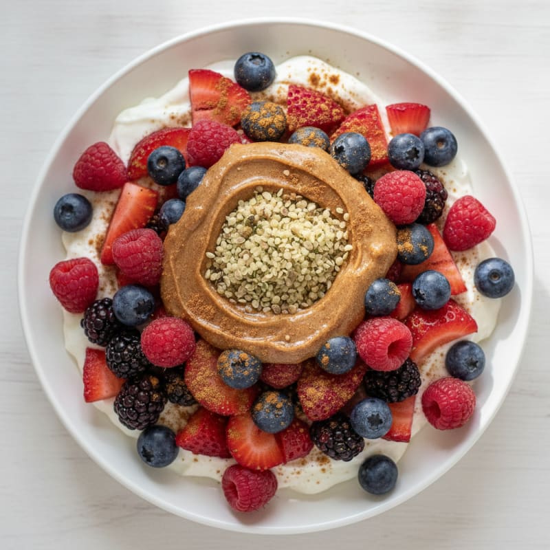 Greek Yogurt Protein Parfait with Mixed Berries and Almond Butter
