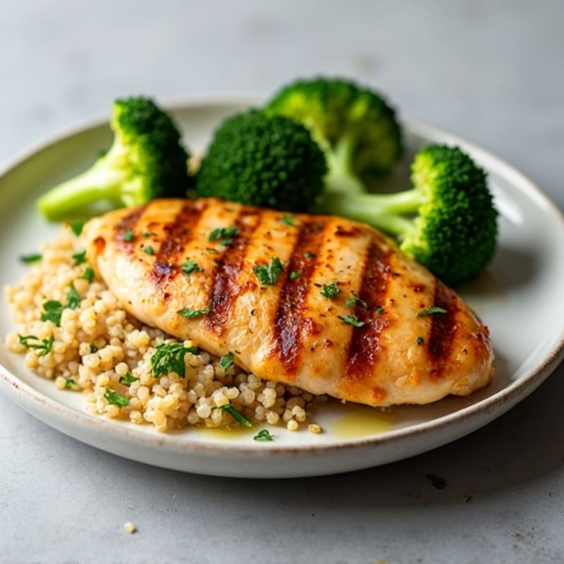 Grilled Chicken Breast with Steamed Broccoli and Quinoa