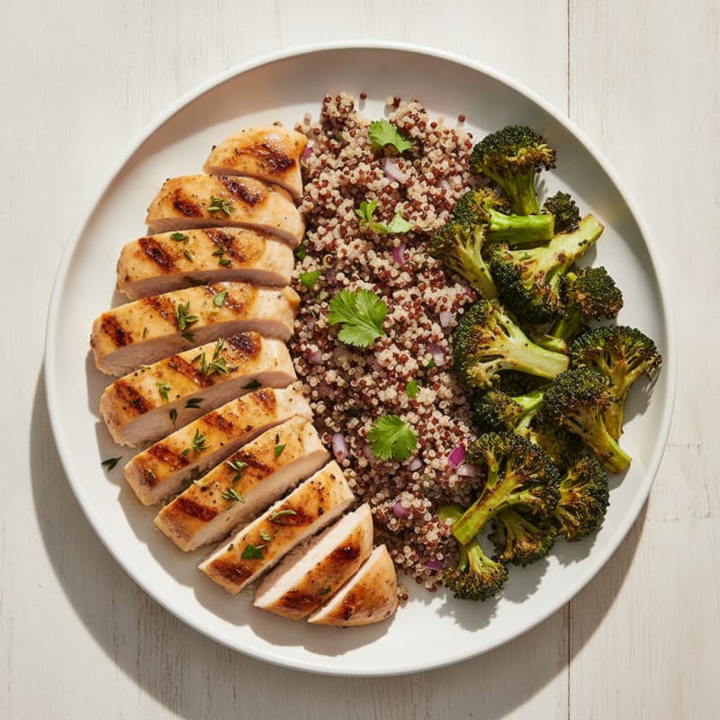 Grilled Chicken Breast with Quinoa and Roasted Broccoli