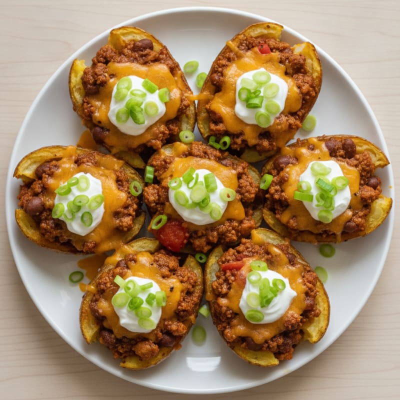 Loaded Chili Cheese Potato Skins