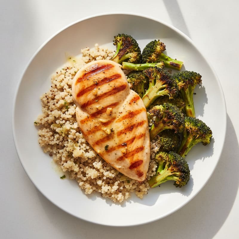 Grilled Chicken Breast with Quinoa and Roasted Broccoli