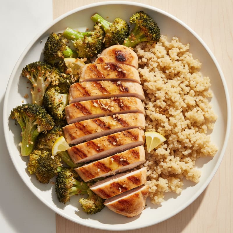 Grilled Chicken and Quinoa Bowl with Roasted Broccoli