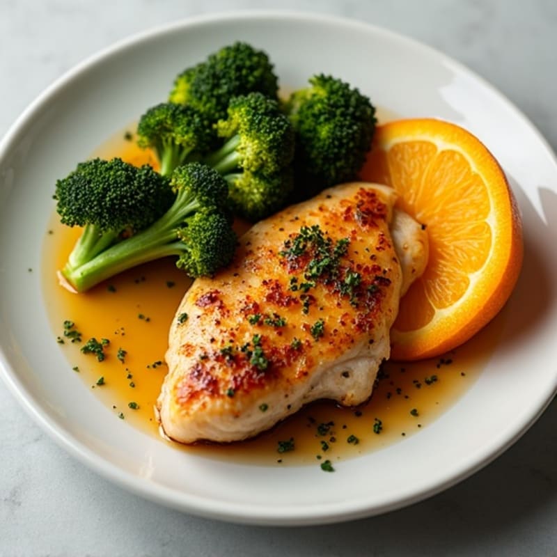 Pan-Seared Orange Glazed Chicken with Crispy Roasted Broccoli
