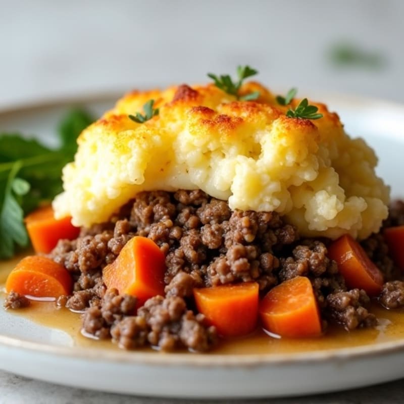 Lean Ground Beef Shepherd's Pie with Root Vegetables and Creamy Cauliflower Mash