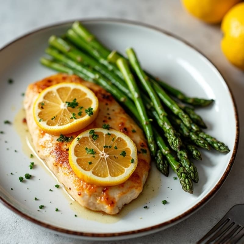 Lemon Garlic Pan Seared Chicken with Roasted Asparagus