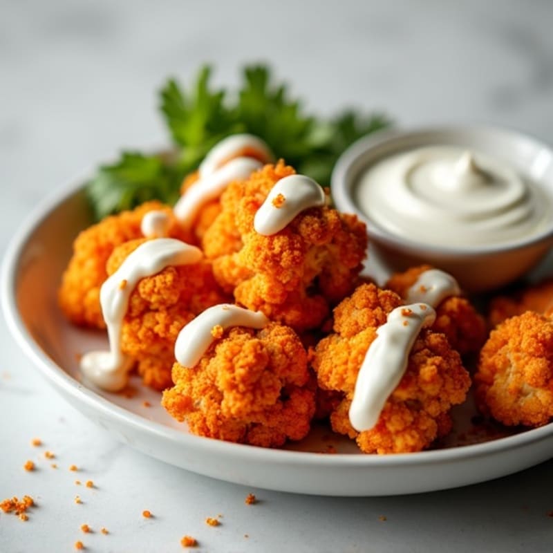 Crispy Buffalo Cauliflower with Ranch Drizzle