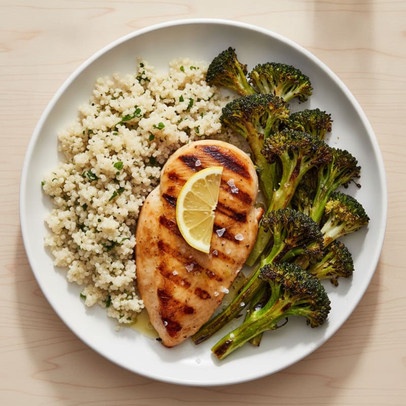 Grilled Chicken Breast with Quinoa and Roasted Broccoli