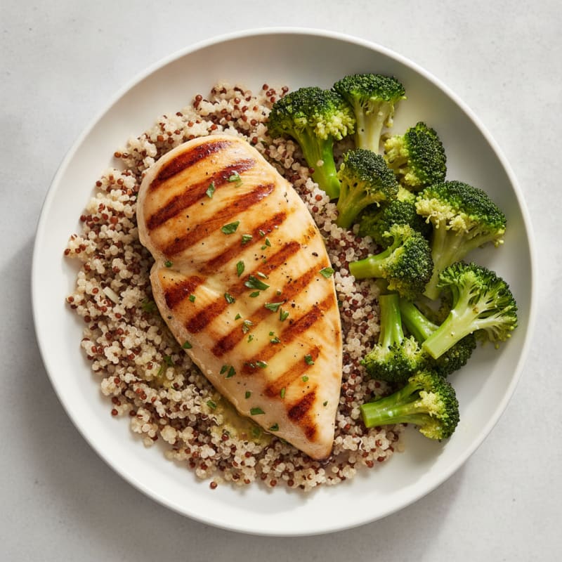 Grilled Chicken Breast with Quinoa and Steamed Broccoli