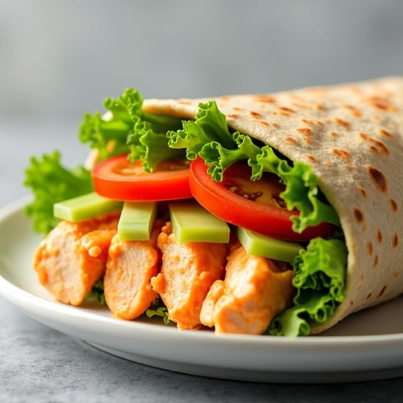 Healthy Creamy Buffalo Chicken Wrap with Fresh Veggies