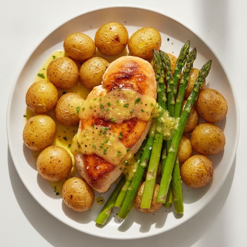 Lemon Herb Roasted Chicken with Asparagus