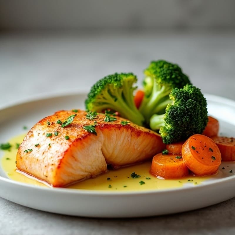 Flaky Baked Salmon with Roasted Broccoli and Sweet Potato