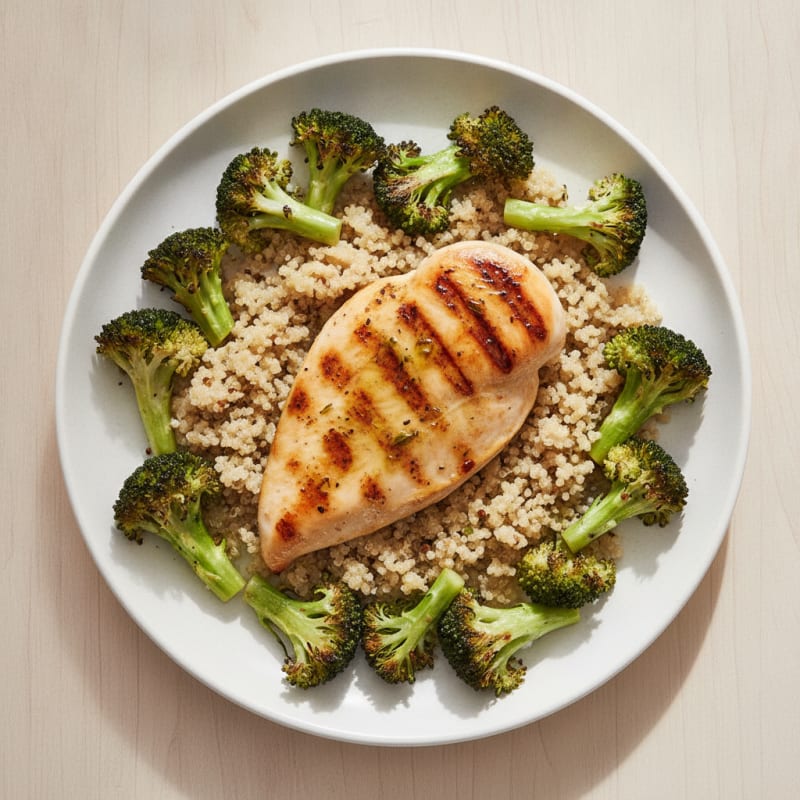 Grilled Chicken Breast with Quinoa and Roasted Broccoli