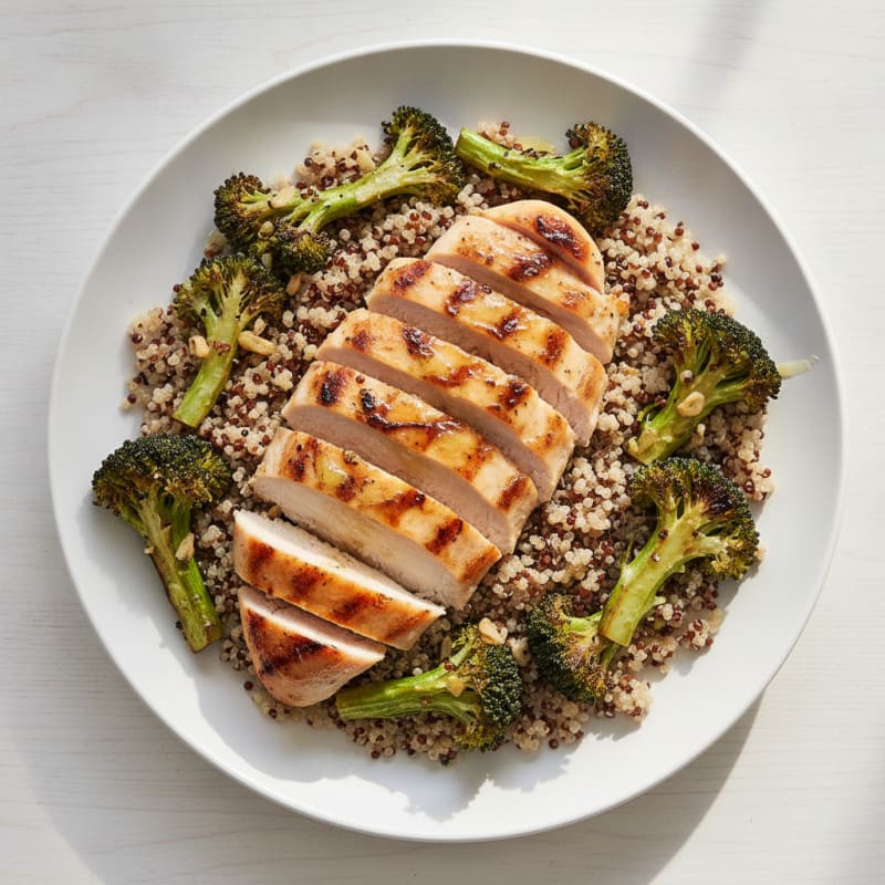 Grilled Chicken Breast with Quinoa and Roasted Broccoli