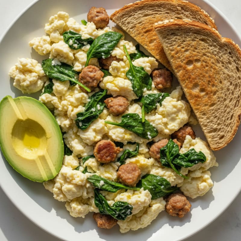 Egg White and Turkey Sausage Scramble with Spinach