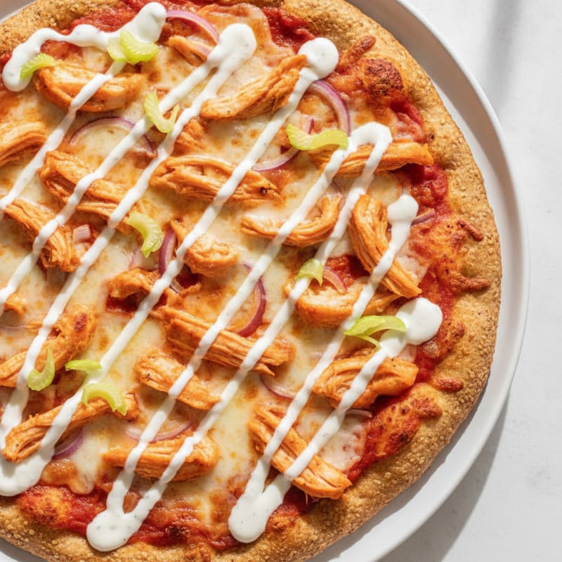 Buffalo Chicken Pizza with Ranch Drizzle