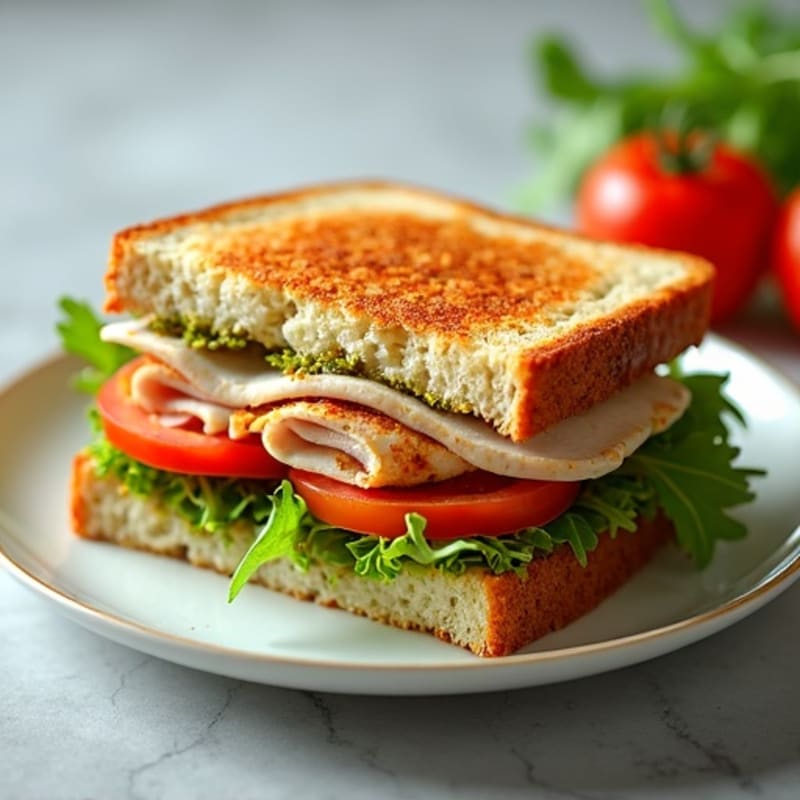 Crispy Pressed Turkey Pesto Sandwich
