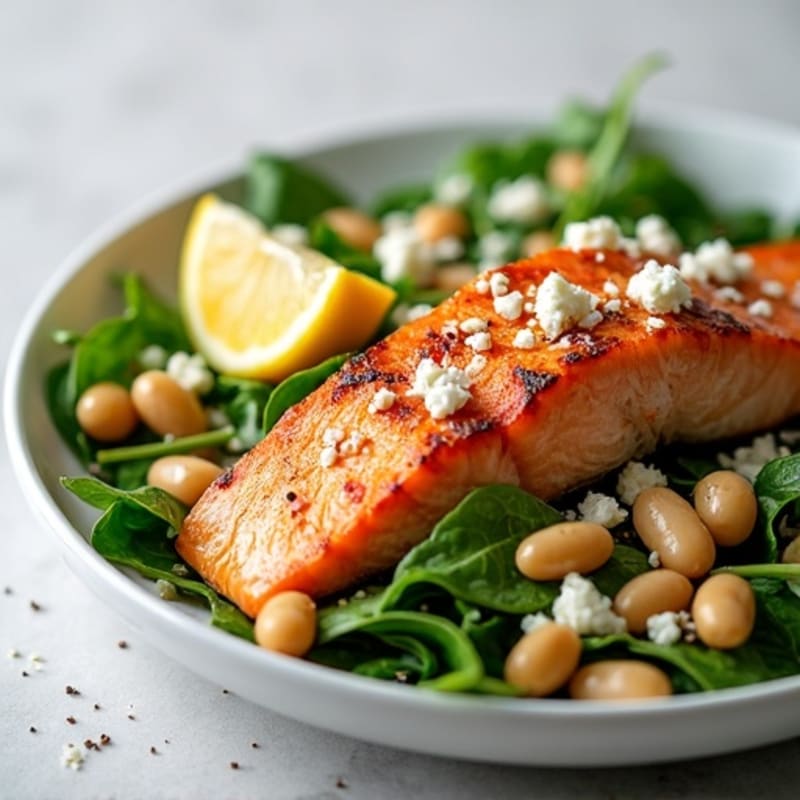 Grilled Salmon Salad with Mixed Greens and Cannellini Beans