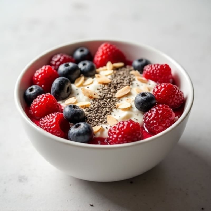 Cottage Cheese Berry Bowl with Almonds and Chia