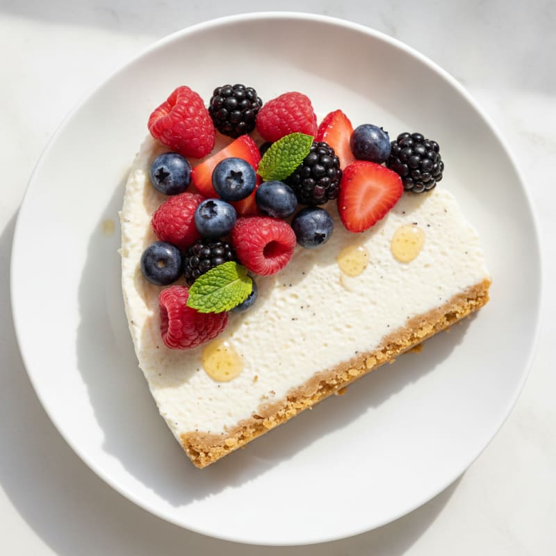 Greek Yogurt Protein Cheesecake with Mixed Berries