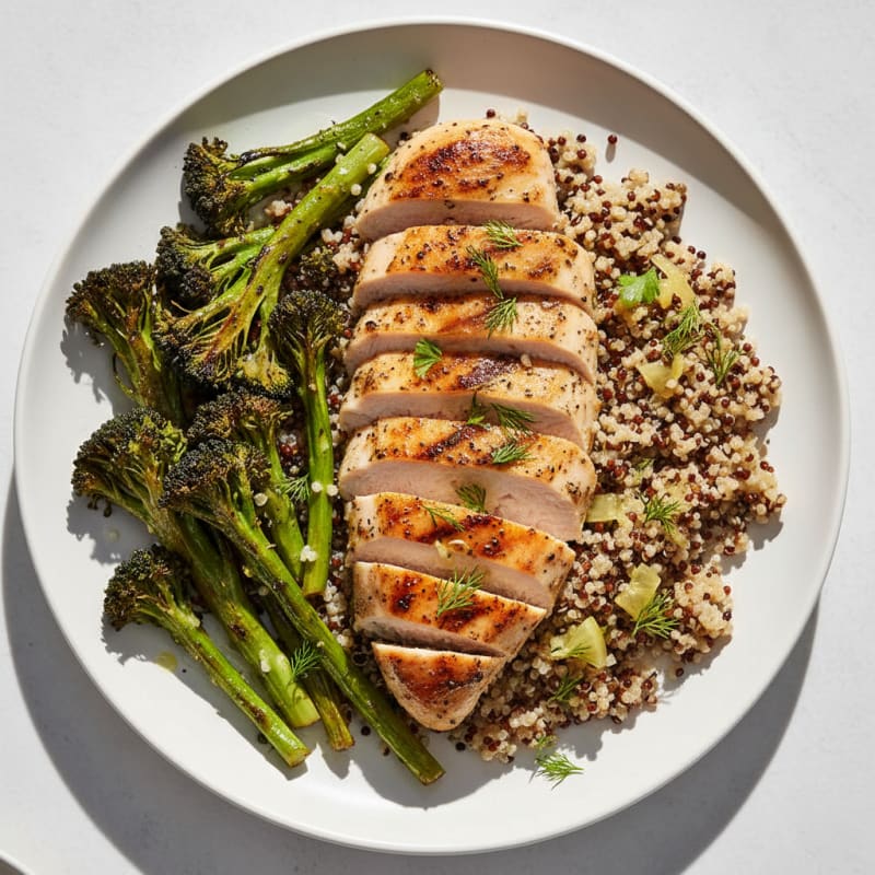 Grilled Chicken Breast with Quinoa and Roasted Broccoli