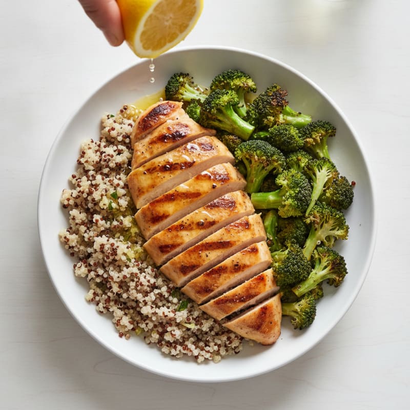 Grilled Chicken Breast with Quinoa and Roasted Broccoli