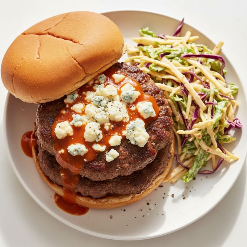 Buffalo Blue Cheese Burger with Tangy Slaw