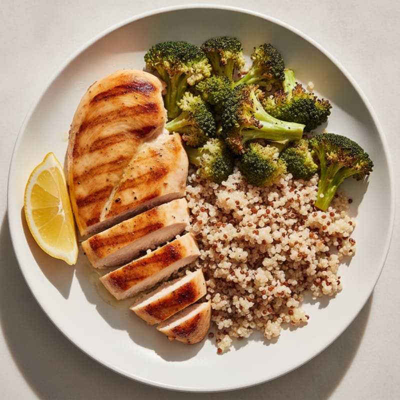Grilled Chicken Breast with Quinoa and Roasted Broccoli