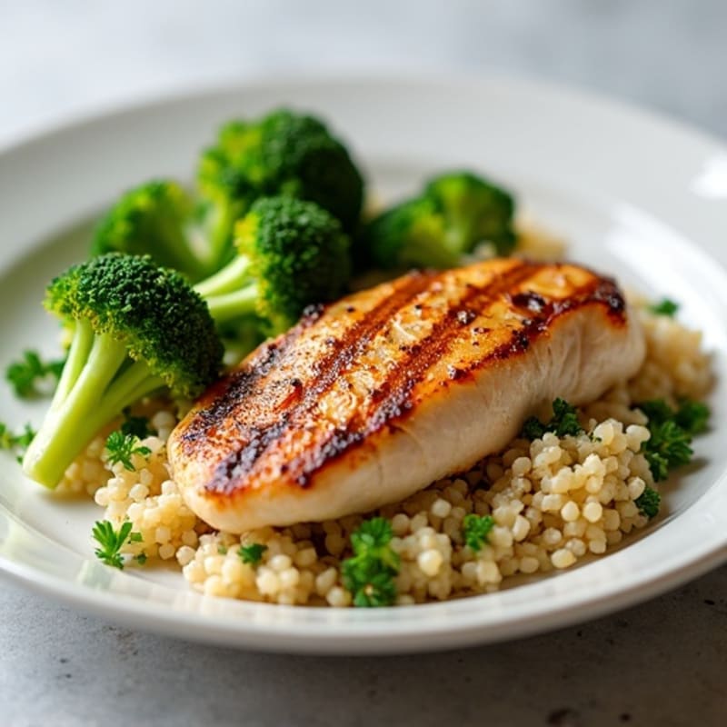 Grilled Chicken Breast with Quinoa and Roasted Broccoli