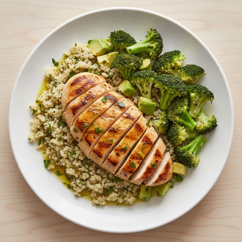 Grilled Chicken Breast with Quinoa and Steamed Broccoli