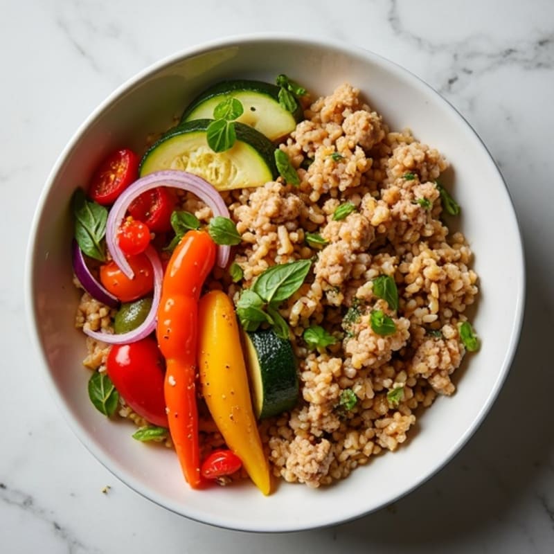Herb-Spiced Turkey Rice Bowl with Roasted Vegetables