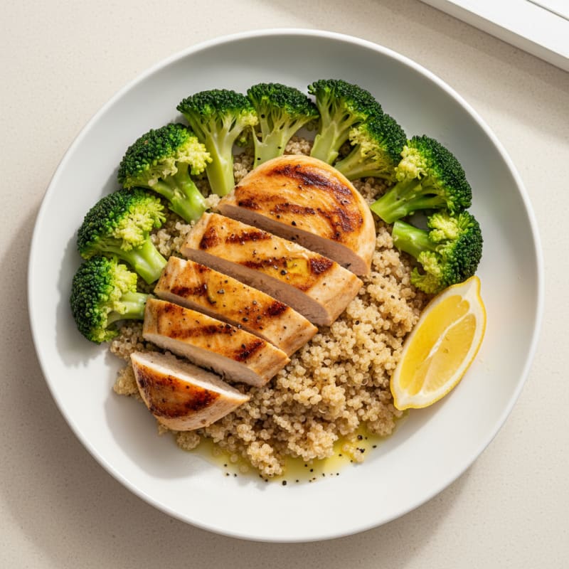 Grilled Chicken Breast with Quinoa and Steamed Broccoli