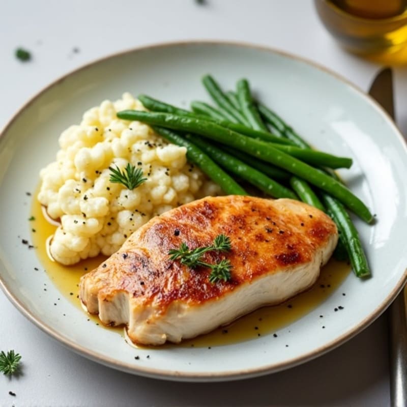 Seared Turkey Breast with Steamed Green Beans and Mashed Cauliflower