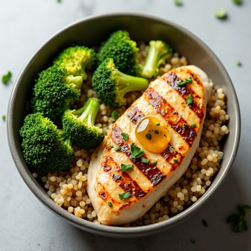 Grilled Chicken and Quinoa Bowl with Roasted Broccoli