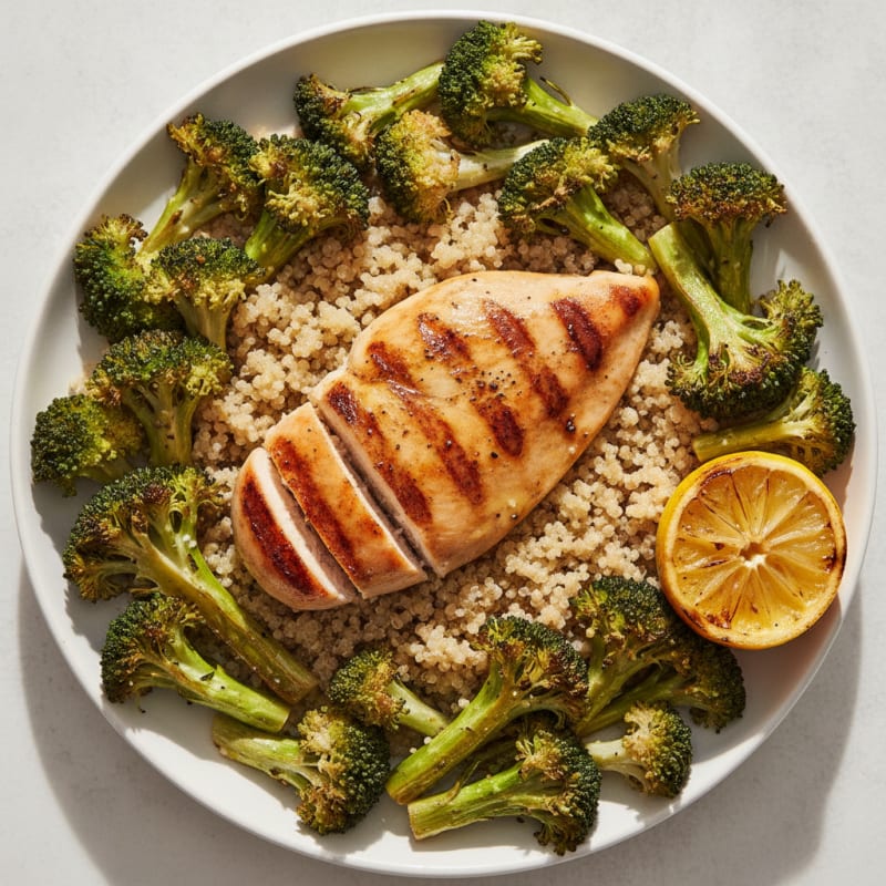 Grilled Chicken Breast with Quinoa and Roasted Broccoli
