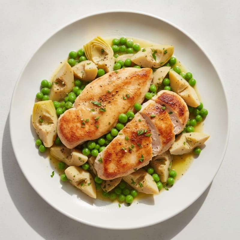 Lemon-Herb Chicken with Artichokes and Peas