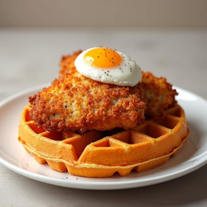 Crispy Baked Chicken with Savory Sweet Potato Waffles