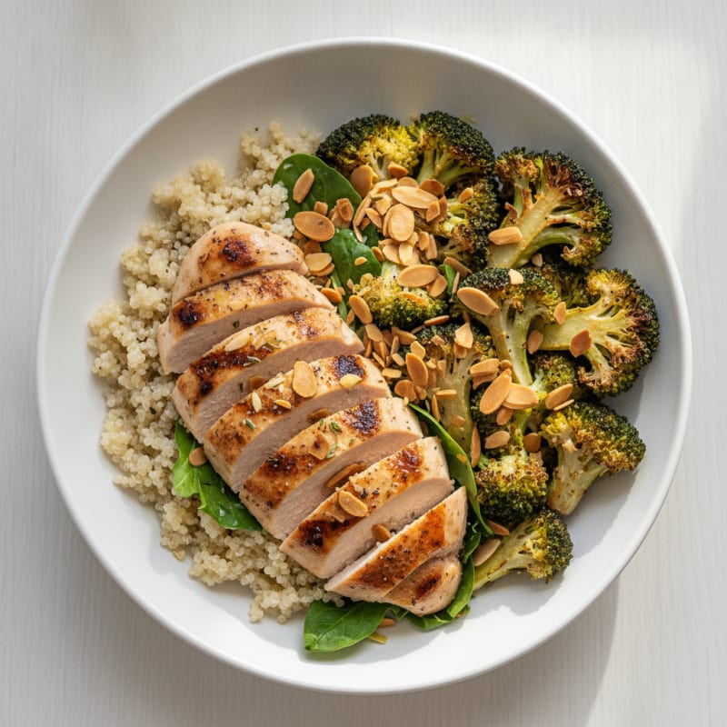Grilled Chicken and Quinoa Power Bowl with Roasted Broccoli