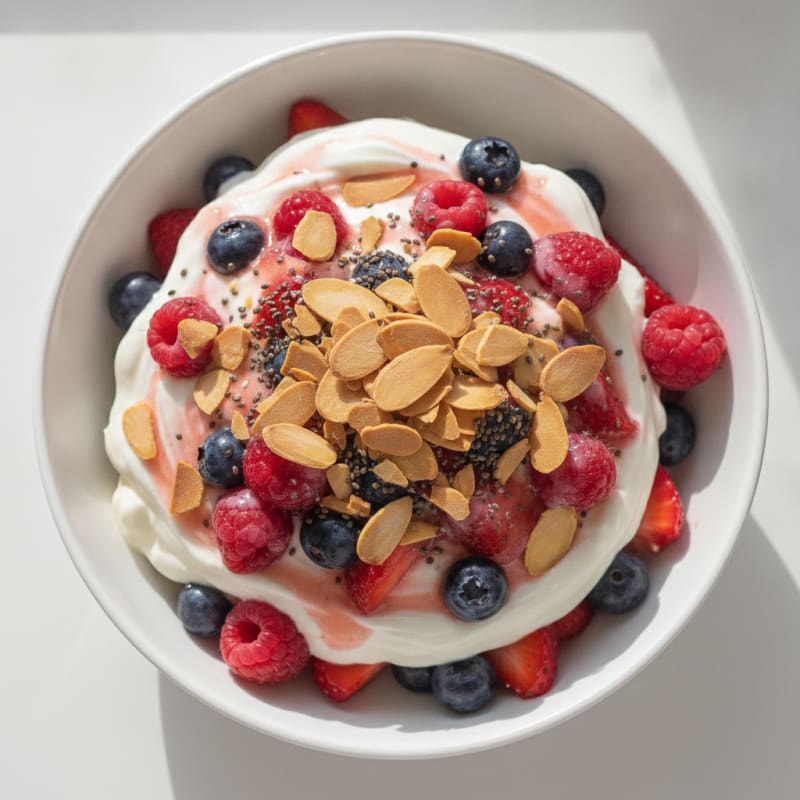 Greek Yogurt Protein Parfait with Mixed Berries and Almonds
