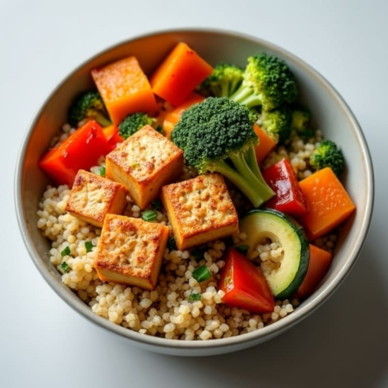 Crispy Tofu and Roasted Vegetable Bowl with Quinoa