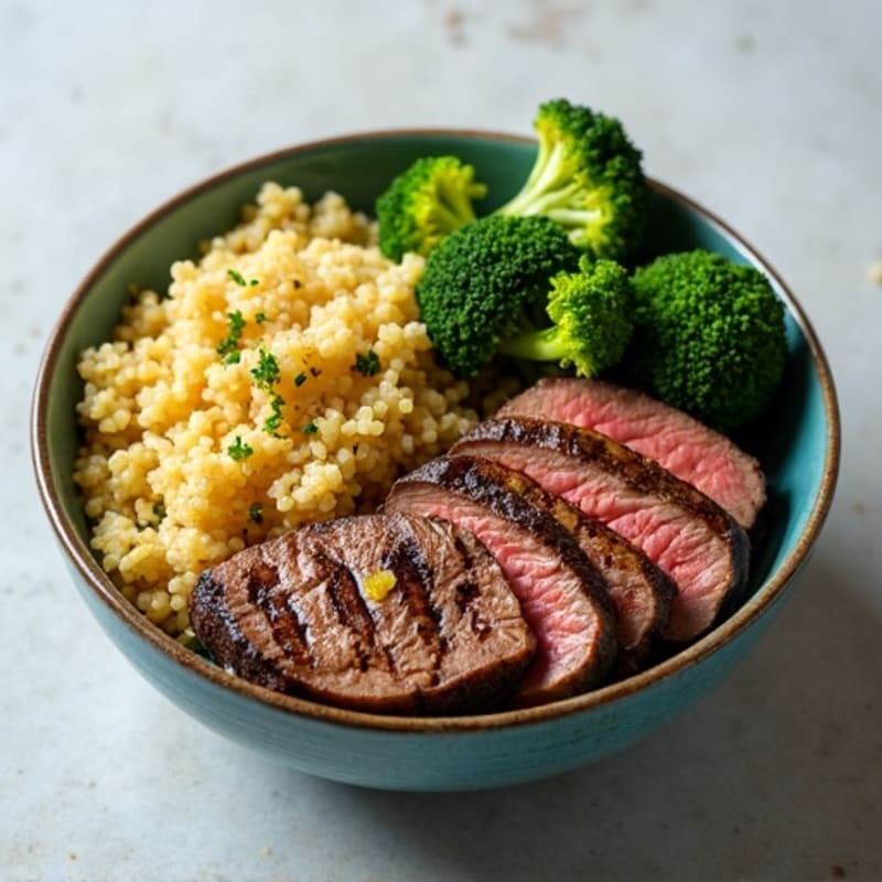 Grilled Steak and Quinoa Power Bowl with Roasted Broccoli