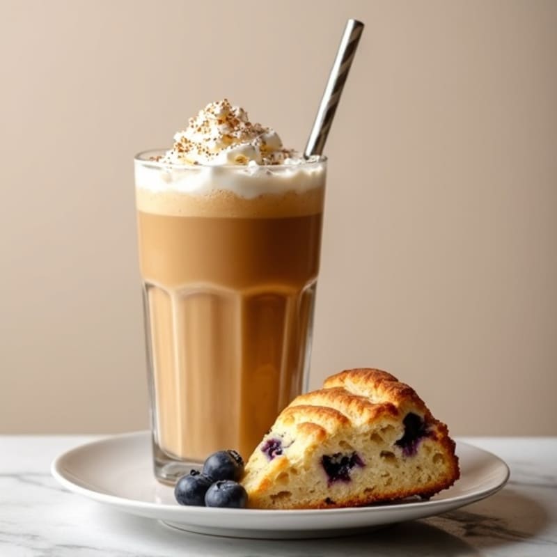 Iced Coffee Protein Shake with Greek Yogurt Berry Scone